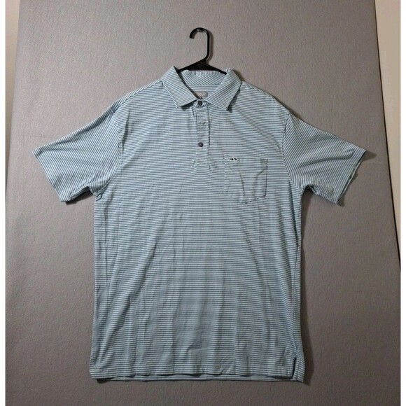 Fish Hippie Polo Shirt Blue Stripes Collared Golf Tennis Striped Men's Large - Picture 2 of 5